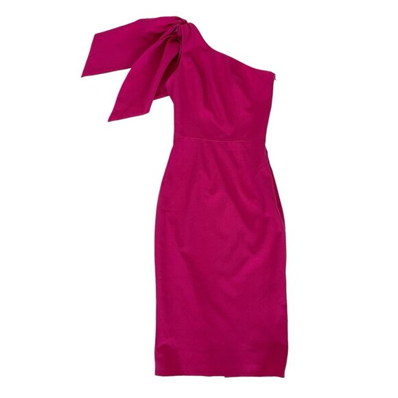 Dress The Population Tiffany Dress XXS Bright Fuchsia One Shoulder Midi - Picture 2 of 12